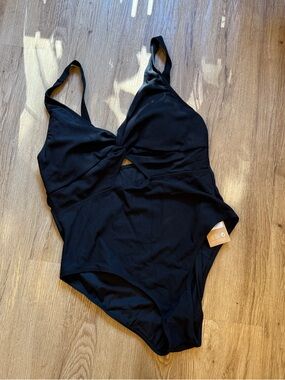 Black Twist-Front One-Piece Swimsuit - Women